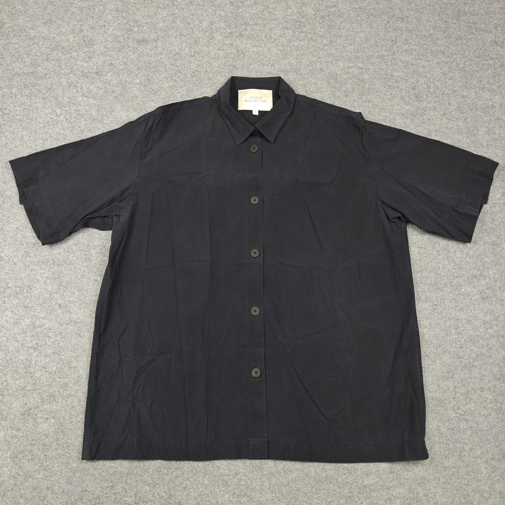 Studio Nicholson Shirt Mens 2 Medium Navy Powder Cotton Short Sleeve Button Up